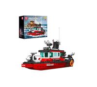 Mould King Barca dei pompieri 10082 - rosso - plastica - 10 cm - militare - push - bambini, adolescenti e adulti - unisex - per tutte le età