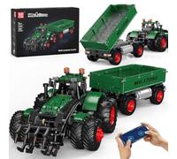 Mould King Mattoncini da costruzione con trattore, con rimorchio, 14+ | 2368 pezzi, app e telecomando, trattore verde con rimorchio, per ragazzi dai 14 anni in su.