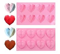 Moule à Gâteau en Silicone en Forme de Cœur à Motif Diamant 3D, 8 Cavités, Pour Chocolat, Gâteau au Fromage, Mousse, Chocolat, Glaçons (Rose)