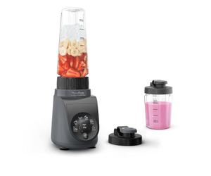 Moulinex Blend Up Essential, Mini Frullatore Salvaspazio, con 6 Programmi Automatici, App e Ricettario Digitale, Pulizia Automatica e Accessori Lavabili in Lavastoviglie, 800W, Grigio Scuro, LM1EHB