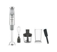 Moulinex Quickchef, Frullatore a mano + spatola, piede metallico, 1000 W, 10 velocità, lame Powelix, tritatutto 500 ml, bicchiere dosatore 800 ml, grigio DD655DES
