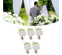 MOUMOUTEN 5 Pezzi Boutonniere per Matrimonio - Corsage Nuziale Rosa - Fiore Artificiale All'occhiello per La Sposa E Lo Sposo Rose in Plastica Fisse con Perno Premium(Bianco)