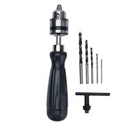 MOUMOUTEN Set Trapano Manuale, Trapano Manuale a Manovella in Acciaio al Carbonio con Chiave Mandrino e Punta da Trapano da 5 Pezzi per Dado per Gioielli in Legno di plastica