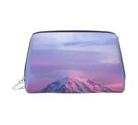 Mount at Sunset - Trousse per cosmetici, da donna, in pelle PU, con cinturino da polso, Argento, Taglia unica