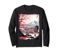 Mount Fuji Cherry Blossoms Geisha Japanese Garden Japan Art Maglia a Manica