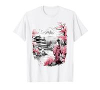 Mount Fuji Cherry Blossoms Geisha Japanese Garden Japan Art Maglietta