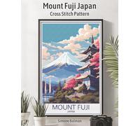 Mount Fuji Japan Cross Stitch Pattern: Large-Print Retro Japanese Travel Art with Multi-Brand Floss Legend