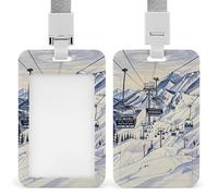 Mount Horsney Ski Lift Porta badge trasparente con cordino staccabile Custodia verticale in plastica rigida protegge carte d'identità di lavoro e carte di credito per ufficio fabbrica