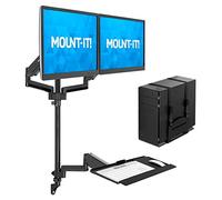 Mount-It! Stazione di lavoro a parete con doppio supporto per monitor, vassoio per tastiera e supporto per CPU, bracci regolabili in altezza, adatto a due schermi di computer da 32 pollici