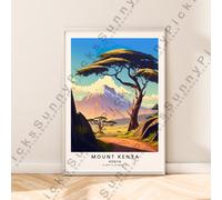 Mount Kenya Poster Illustrazione Stampa da Viaggio Opera D'Arte Regalo Decoro