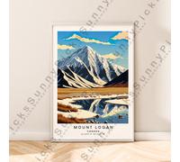 Mount Logan Canada Stampa Illustrazione Art Poster da Viaggio Decorazione Muro