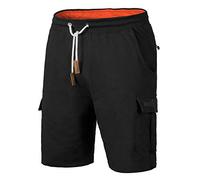 Mount Swiss Pantaloncini cargo da uomo, bermuda, da uomo, con 6 tasche e velcro, chiusura con strappo, per il tempo libero, da uomo, in colori classici, taglia S - 8XL, Nero , M