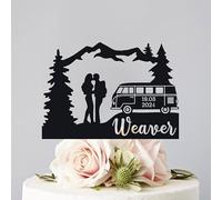 Mountain Adventure Outdoor Vintage Bus Wedding Cake Topper Camping Mr And Mrs Escursionismo 15-20 cm per torta di festa, amante, celebrazione sposi