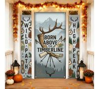 Mountain Adventure - Set di 3 coperture per porta anteriore con corna di | Paesaggio montano, set di striscioni per porta, motivi topografici, tema avventura rustica, decorazione per cabina