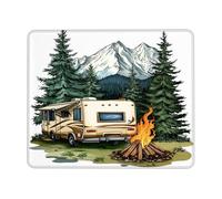 Mountain Adventure - Tappetino per mouse per camper, scena di falò e foresta, naturale, antiscivolo, lavabile, per appassionati di attività all'aperto e casa e ufficio, quadrato, 20 x 25 cm