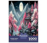 Mountain And River Flowers Puzzle Decompressione Intellettuale 1000 Pezzi Under The Moon Ancient Architecture Puzzle Decorazione Per La Casa Per Adulti Ragazzi Bambini 52x38cm/1000pcs