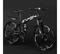 Mountain Bike Da 24/26/27,5 Pollici, Bicicletta Pieghevole Per Adulti A 21 Velocità Con Doppi Freni A Disco, Ruote A Sei Razze, Doppia Sospensione, In Acciaio Al Carbonio A,24 inch