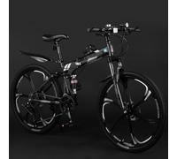 Mountain Bike Da 24/26/27,5 Pollici, Bicicletta Pieghevole Per Adulti A 21 Velocità Con Doppi Freni A Disco, Ruote A Sei Razze, Doppia Sospensione, In Acciaio Al Carbonio E,24 inch