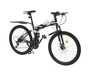 Mountain bike pieghevole a 26 velocità, doppio freno a disco, parafango e portabicchieri, perfetta per pendolarismo, fitness e avventure fuoristrada