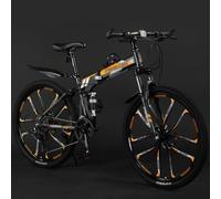 Mountain Bike Pieghevole Da 24 Pollici, 26 Pollici E 27,5 Pollici Con Doppi Freni A Disco, Ruota A Dieci Coltelli, Bicicletta Pieghevole In Acciaio Al Carbonio A 21 Velocità B,26 inch