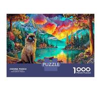 Mountain Cat Scene 1000 Pezzi Cat by Sunset Lake in Forest Puzzle Giocattoli Puzzle Per Gioco Familiare Decorazione Per La Casa Per Adulti Regalo Per Amico 52x38cm/1000pcs