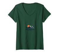 Mountain Escape Adventure Logo Viaggi all'aperto Maglietta con Collo a V, Donna, Verde Foresta, S