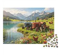 Mountain Farm Jigsaw Puzzle 1000 Pieces Recyclable Retro Tractor Anziani Puzzles Gioco Educativo Decompression Ideal per Family And Friends Birthdays 38x26cm/1000pcs