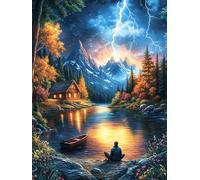 Mountain Lake at Sunset Rompicapo 300 Pezzi Per Creatività Bambini Science Fiction Magical Dream Cartone Spesso Tema Fantasy Per Passatempo Creativo Attività Educativa Con Poster Incluso 300 PCS