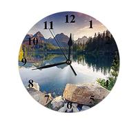 Mountain Lake in National Park High Tatra Clock Europe Beauty World Round Orologi da parete Decorazioni per la casa per soggiorno Camera da letto Cucina Ufficio 10 pollici Slient Non ticchettio