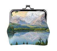 Mountain Lake View Sunny Day Nature Stampa Doppia Chiusura Telaio in Metallo Pelle Kiss Lock Change Pouch Portafoglio per Donna con Chiavi, Piccoli Portafogli, Nero , Taglia unica
