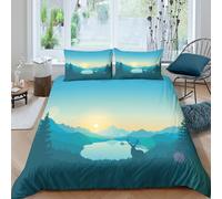 Mountain landscapecopripiumino microfibra 3 pezzi motivo 3D con cerniera Nature serene style Set Di Copripiumino incluso federe aiosa morbida for ragazzi Single（135x200cm）