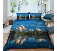 Mountain landscapeSet Di Copripiumino microfibra 3 pezzi motivo 3D con cerniera Nature serene scene copripiumino con federe traspirante ultra morbido for coppie Super king（260x220cm）
