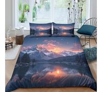 Mountain landscapeSet Di Copripiumino ultra microfibra 3 Pezzi stampa di 3D con cerniera Nature serene scene copripiumino incluso federe aiosa ultra morbido for ragazze Single（135x200cm）