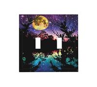 Mountain Moon Starry 2 Gang Doppio Interruttore Interruttore Della Luce Copertura Decorativa Piastra Da Parete Elettrica Frontale per Bagno Casa Camera Da Letto Decorazione Della Casa 12,7 cm x 4,9 cm Oversize
