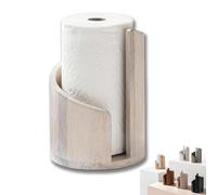 Mountain Paper Towel Holder Countertop with Mango Wood Round Base and Iron Holder, One-Hand Tearing for Mega Rolls, Stylish Storage for Kitchen Countertop, Bathroom, Living Room (White)