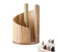 Mountain Paper Towel Holder Countertop with Mango Wood Round Base and Iron Holder, One-Hand Tearing for Mega Rolls, Stylish Storage for Kitchen Countertop, Bathroom, Living Room (Wood Color)
