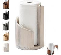 Mountain Paper Towel Holder Countertop with Mango Wood Round Base and Iron Holder - Wood Paper Towel Holder Countertop, Spiral Design, Holds Jumbo and Mega Rolls for Kitchen Bathroom (Off-White)