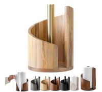 Mountain Paper Towel Holder Countertop with Mango Wood Round Base and Iron Holder, Wood Paper Towel Holders Countertop, Spiral Design Storage Box for Kitchen Bathroom (Natural Wood)