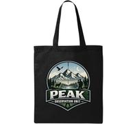 Mountain Peak Wildlife Observation Scene - Borsa tote in cotone naturale, colore: Nero