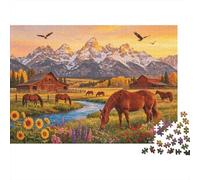 Mountain Ranch Puzzle per Adulti 1000 Pezzi Riciclabile Horse Sunset Senior Puzzle Impossibile, Difficile e Stimolante Allevia la Demenza Senile Activity 70x50cm/1000 Pezzi
