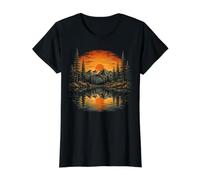Mountain Sunset Forest Landscape Reflection River Art Maglietta con Stampa Grafica Economica