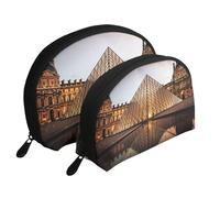 Mountain Sunset Paesaggio Portatile Shell Makeup Bag Set (2 Pezzi), Borsa Da Viaggio Con Cerniera Per Cosmetici, Museo del Louvre a Parigi, Taglia unica