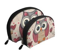 Mountain Sunset Paesaggio Portatile Shell Makeup Bag Set (2 Pezzi), Borsa Da Viaggio Con Cerniera Per Cosmetici, Love Owl, Taglia unica