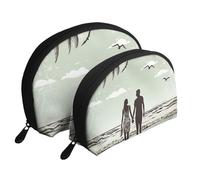 Mountain Sunset Paesaggio Portatile Shell Makeup Bag Set (2 Pezzi), Borsa Da Viaggio Con Cerniera Per Cosmetici, Coppie sposate a piedi sulla spiaggia, Taglia unica