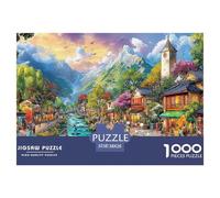 Mountain Town Scene Puzzle Premium Da 1000 Pezzi Con Raffinate Riproduzioni D'Arte - Un Regalo Di Classe Per Adulti E Bambini A Partire Dai 12 Anni Di Età 38x26cm/1000pcs
