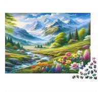 Mountain Valley Flowers 1000 Pezzi Puzzle Recyclable Nature Art Puzzles per Anziani Tempo Di Gioco In Famiglia Props Allentare La Demenza Senile Grande Regalo 70x50cm/1000pcs