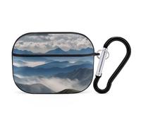 Mountains Clouds Landscape AirPods Pro 2 custodia protettiva antiurto rigida per uomo e donna, compatibile con Airpod Pro custodia di 2a/1a generazione con portachiavi, nero