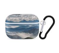 Mountains Clouds Landscape AirPods Pro 2 custodia protettiva antiurto rigida per uomo e donna, compatibile con Airpod Pro custodia di 2a/1a generazione con portachiavi, bianco