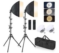 MOUNTDOG Kit di illuminazione softbox, 2 x 40,6 x 40,6 cm, illuminazione softbox per fotografia, con 2 lampadine LED da 85 W E27 e luce da studio remoto per ritratti di prodotti fotografici di moda