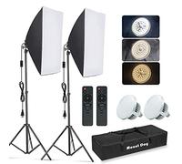 MOUNTDOG Softbox Kit di illuminazione per studio fotografico, luce continua con presa E27 da 85 W, 5700 K, 2 riflettori da 19,7 x 27,5 piedi, 2 lampadine LED con telecomando per ritratti